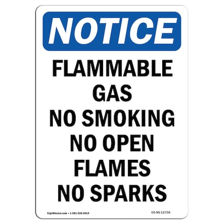 OSHA Notice Sign, Flammable Gas No Smoking No Open, 14in X 10in Aluminum